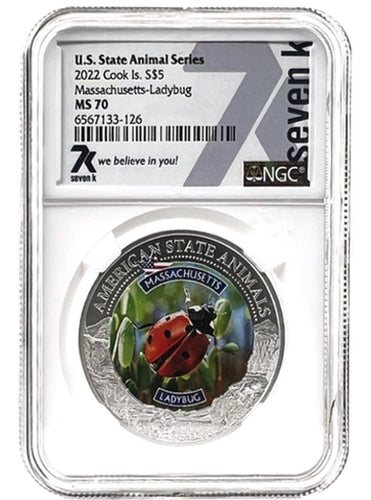 2022 COOK ISLANDS MASSACHUSETTS LADYBUG NGC MS70 AMERICAN STATE ANIMALS 1 OZ SILVER COIN - Zion Metals