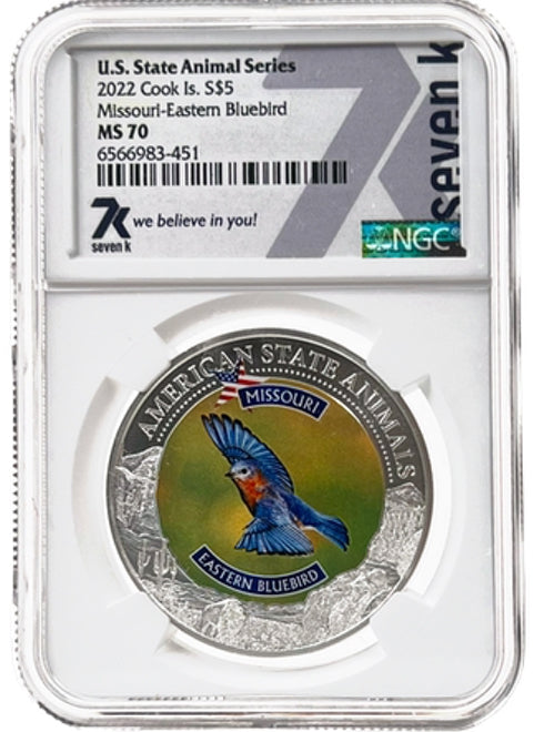 2022 COOK ISLANDS MISSOURI BLUEBIRD NGC MS70 AMERICAN STATE ANIMALS 1 OZ SILVER COIN - Zion Metals