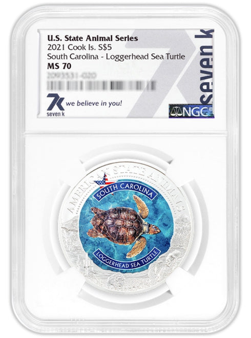 2022 COOK ISLANDS SOUTH CAROLINA SEA TURTLE NGC MS70 AMERICAN STATE ANIMALS 1 OZ SILVER COIN - Zion Metals