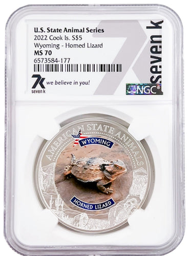 2022 COOK ISLANDS WYOMING LIZARD NGC MS70 AMERICAN STATE ANIMALS 1 OZ SILVER COIN - Zion Metals