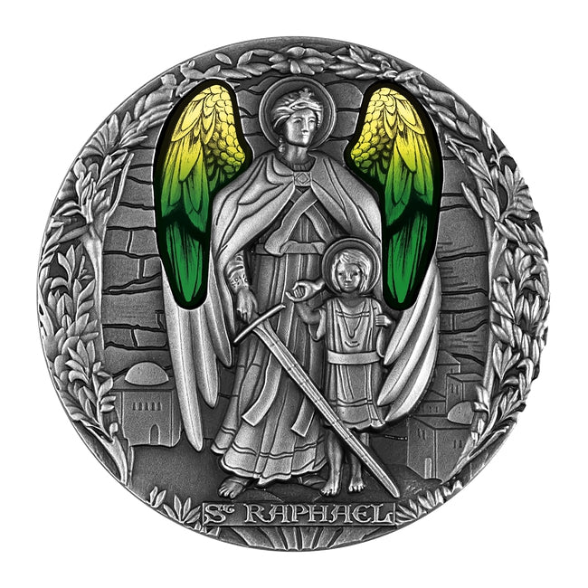 2022 Republic of Cameroon 2 oz Antique Silver Archangel Raphael - Zion Metals