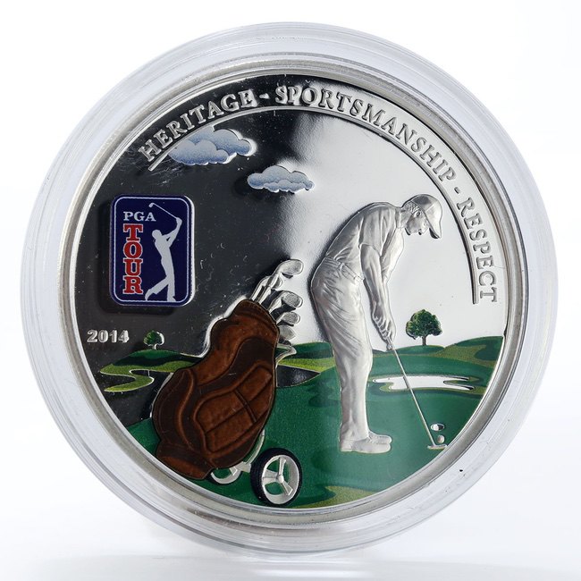 2014 Cook Islands PGA Tour Golf Bag Proof Silver Coin | ZM | Zion Metals