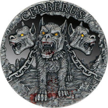 Load image into Gallery viewer, 2021 Republic of Cameroon 2 oz CERBERUS Antique Silver Coin | ZM | Zion Metals
