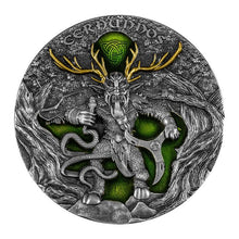 Load image into Gallery viewer, 2022 Niue CERNUNNOS Horned God 2 oz. Silver High Relief Coin - Zion Metals
