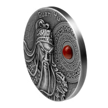 Load image into Gallery viewer, 2021 Niue GUAN YU 2 oz Silver Antique Finish Coin with Coral Jasper - Zion Metals
