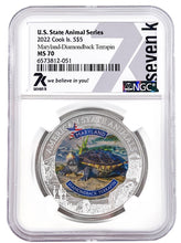 Load image into Gallery viewer, 2022 COOK ISLANDS MARYLAND DIAMONDBACK TERRAPIN NGC MS70 AMERICAN STATE ANIMALS 1 OZ SILVER COIN - Zion Metals
