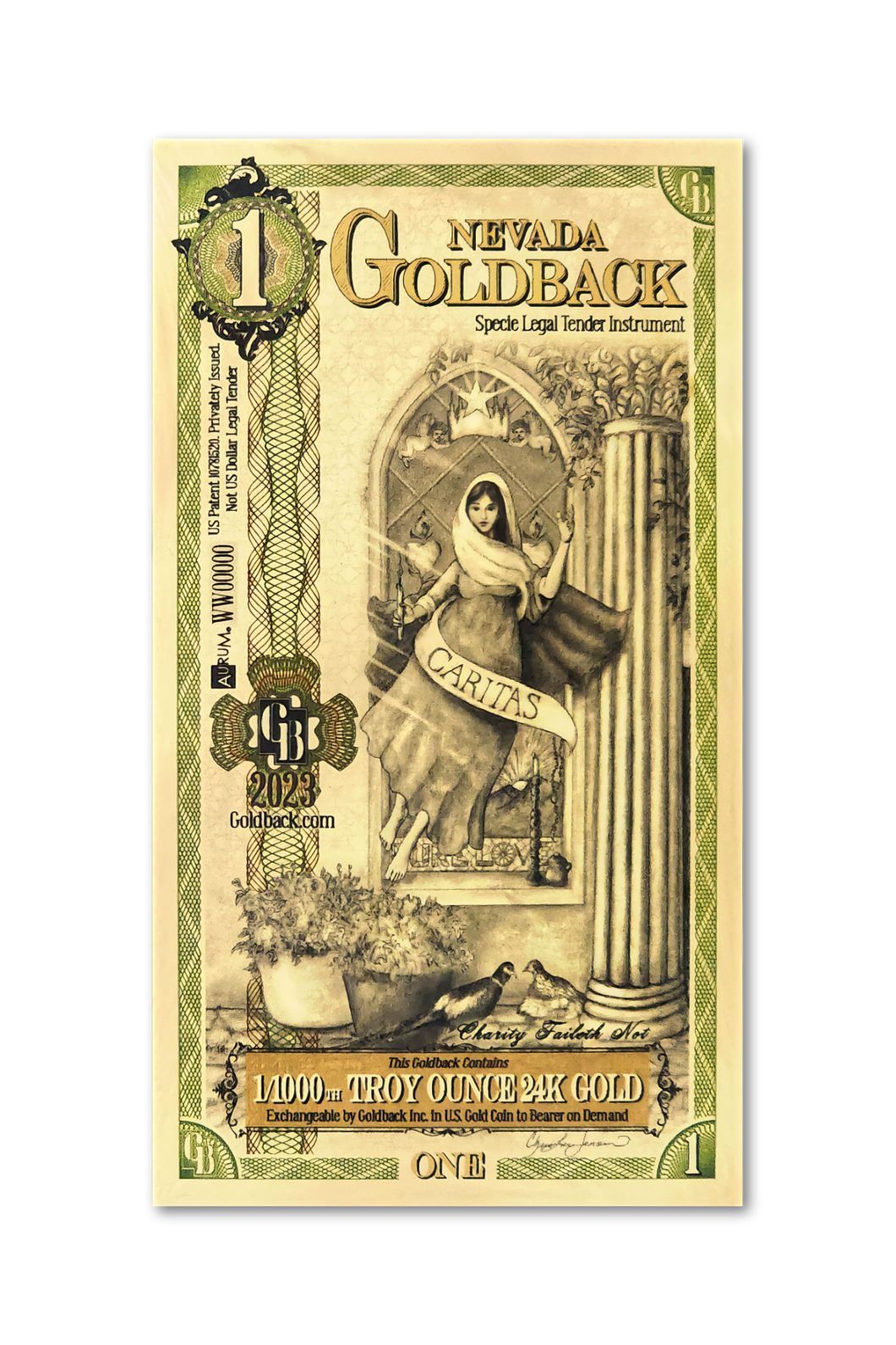 1 Nevada Goldback - Aurum Gold Note (24k)- Zion Metals