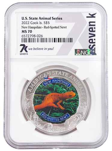 2022 COOK ISLANDS NEW HAMPSHIRE RED SPOTTED NEWT NGC MS70 AMERICAN STATE ANIMALS 1 OZ SILVER COIN - Zion Metals