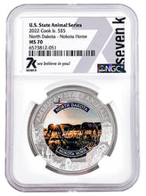 Load image into Gallery viewer, 2022 COOK ISLANDS NORTH DAKOTA NOKOTA HORSE NGC MS70 AMERICAN STATE ANIMALS 1 OZ SILVER COIN - Zion Metals

