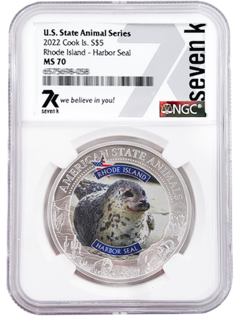 2022 COOK ISLANDS RHODE ISLAND HARBOR SEAL NGC MS70 AMERICAN STATE ANIMALS 1 OZ SILVER COIN - Zion Metals