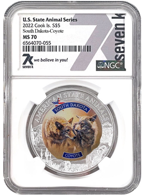 2022 COOK ISLANDS SOUTH DAKOTA COYOTE NGC MS70 AMERICAN STATE ANIMALS 1 OZ SILVER COIN - Zion Metals