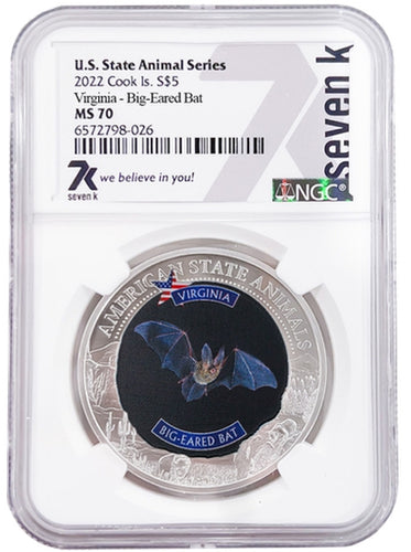 2022 COOK ISLANDS VIRGINIA BIG-EARED BAT NGC MS70 AMERICAN STATE ANIMALS 1 OZ SILVER COIN - Zion Metals