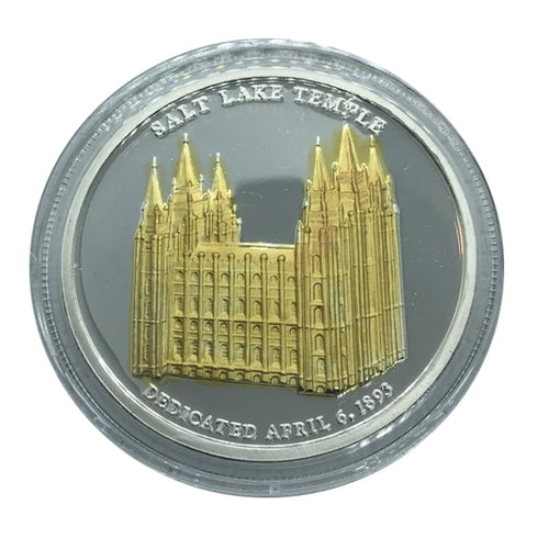 Utah LDS Salt Lake City Temple Gold Gilding 1 oz Silver Coin - Zion Metals